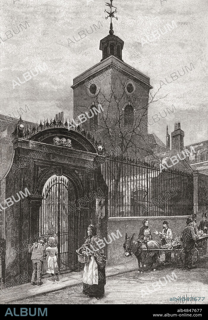 Church of St. Olave Hart Street, London, England, seen here in the 19th century.  From London Pictures, published 1890.