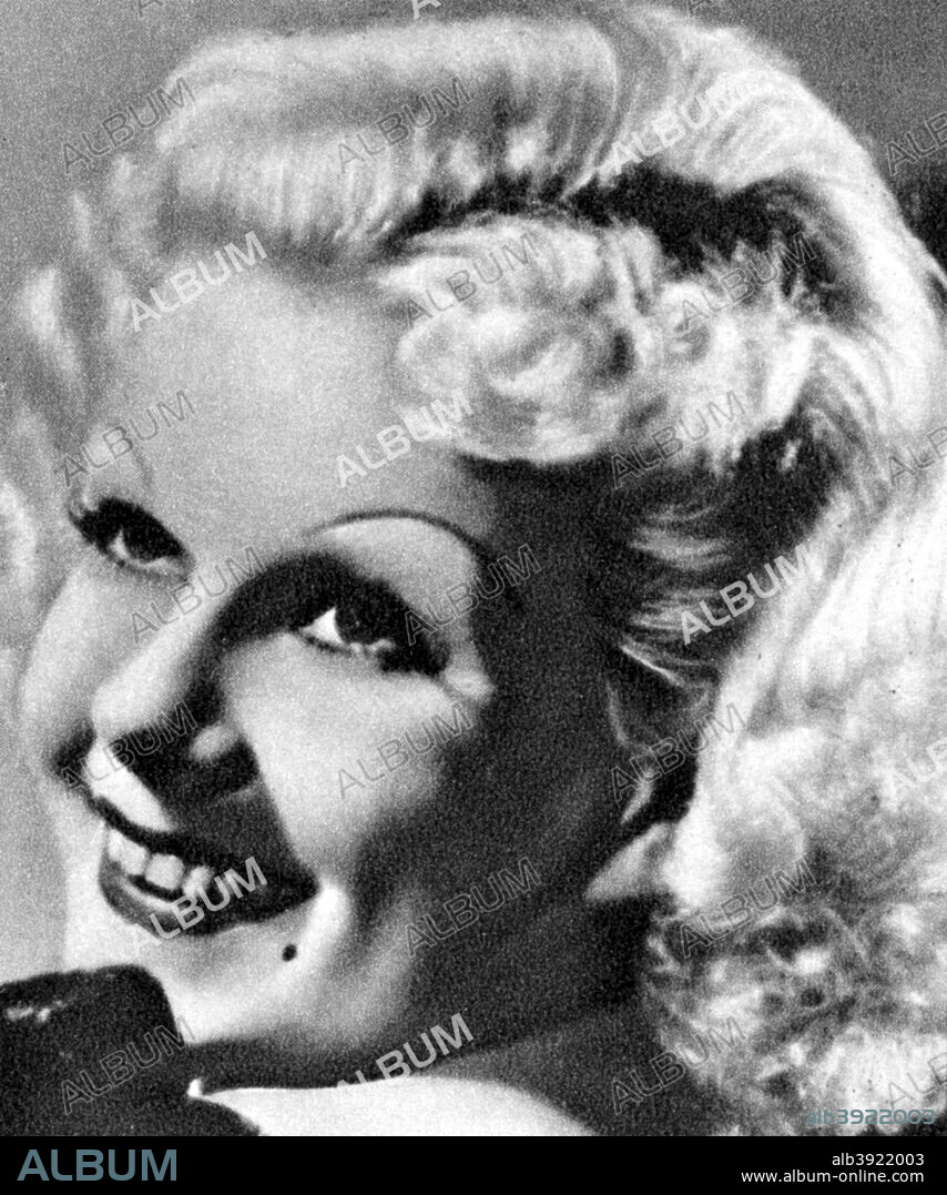 Jean Harlow, American actress, 1934-1935. Known as the Platinum Blonde, Jean Harlow was one of Hollywood's biggest stars and foremost sex symbols of the 1930s. Her career was tragically cut short when she died from kidney failure in 1937 aged just 26. Taken from Meet the Film Stars, by Seton Margrave. (London, 1934-1935).
