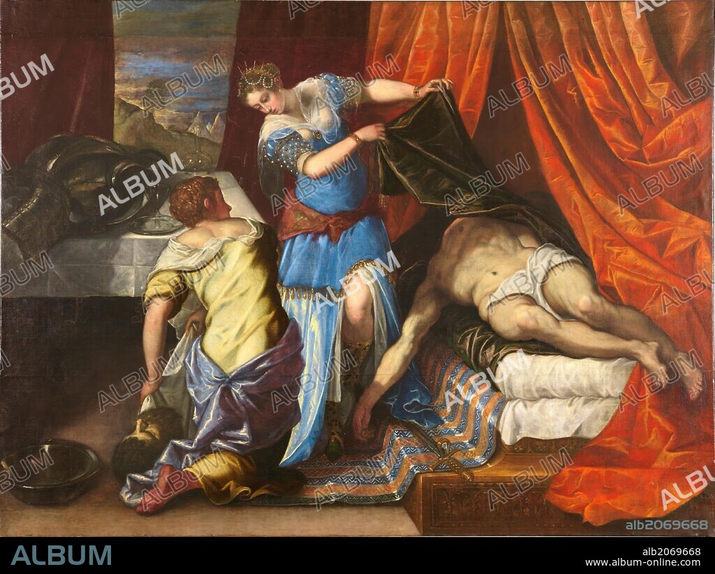 Jacopo Robusti Tintoretto / 'Judit y Holofernes', Hacia 1577, Escuela Italiana, Óleo sobre Lienzo, 188 cm x 251 cm, P00391.