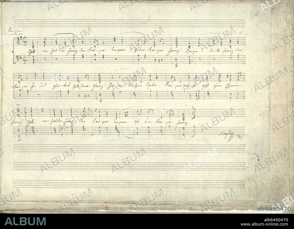 Score of Joseph Haydn's 'Gott, erhalte Franz den Kaiser!' - 'God Save the Emperor'. (Kaiserhymne - Emperor's Hymn to Franz II of the Holy Roman Empire and later of Austria). Music by Joseph Haydn (1732-1809), lyrics by Lorenz Leopold Haschka (1749â??1827). 12 Februar 1797.