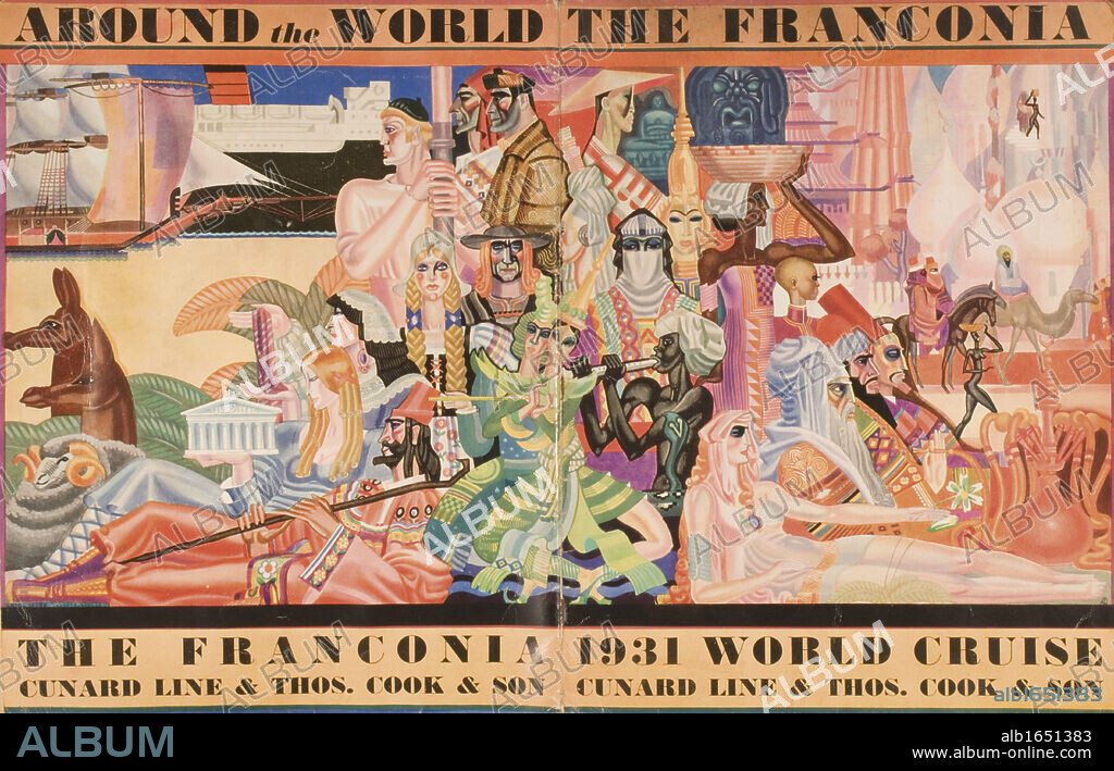 Cunard Line promotional brochure for the "Franconia" 1931 world cruise. Front and back covers.