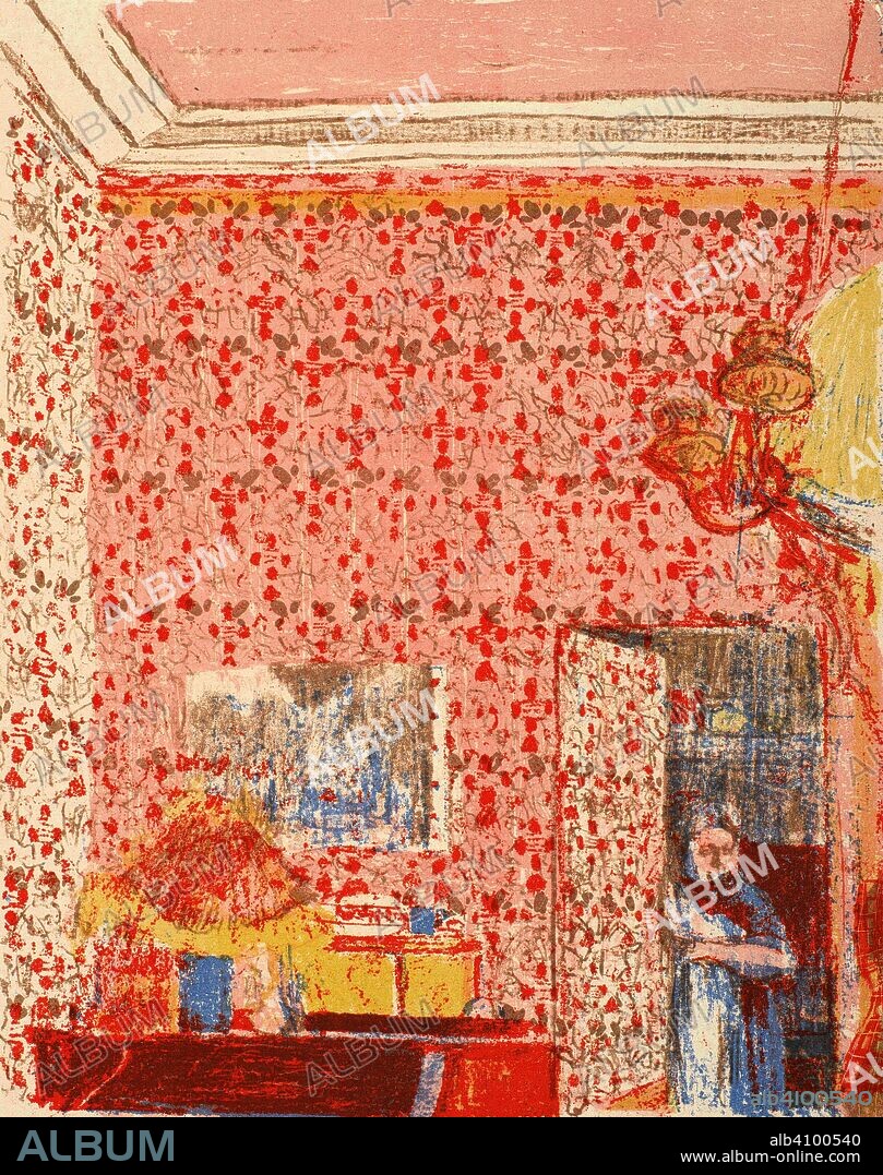 EDOUARD VUILLARD. Interior with Pink Wallpaper I (Intérieur aux tentures roses I). Dimensions: 38.8 cm x 30.3 cm, 35 cm x 28 cm.
