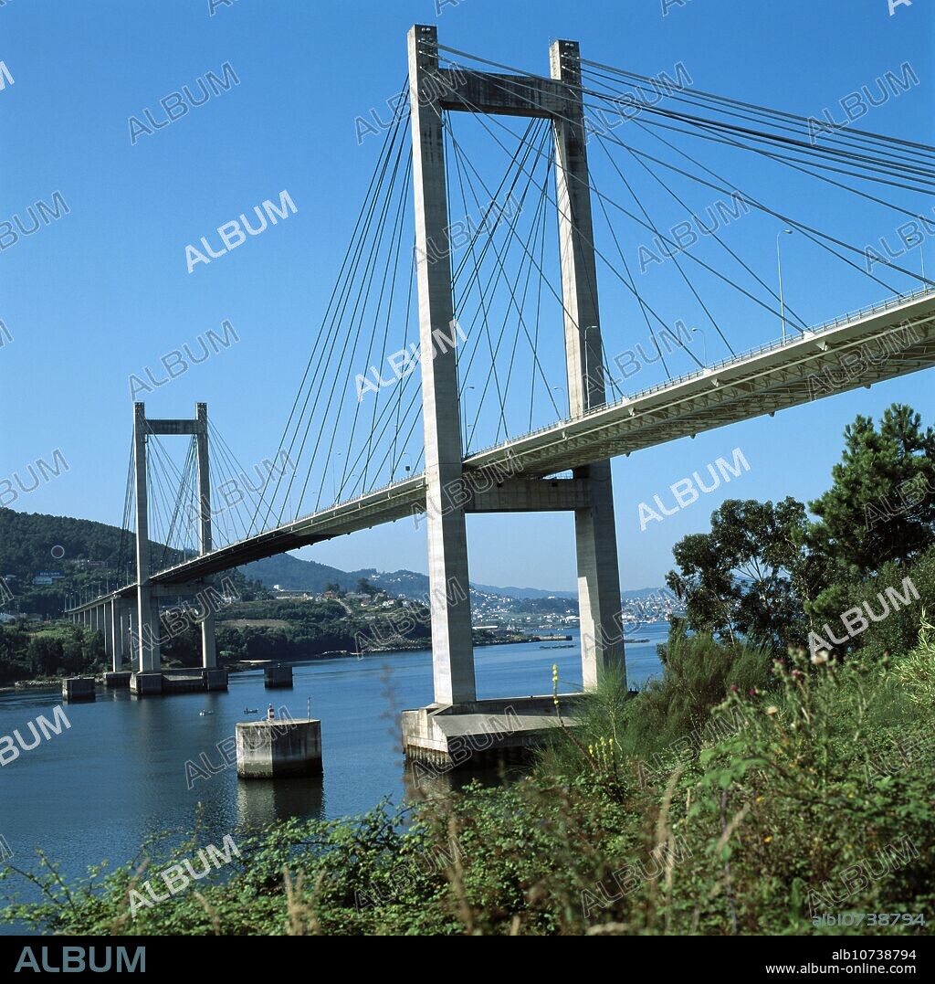 Rande bridge over Ria of Vigo (estuary), Pontevedra province, Galicia, Spain.