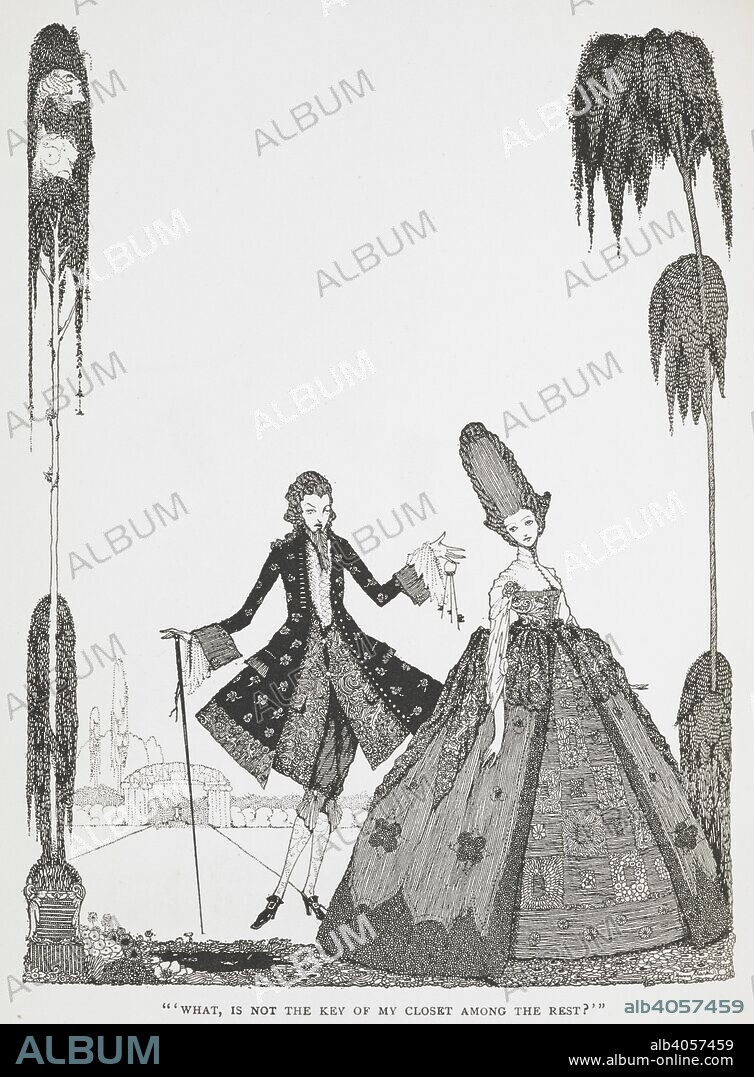 "What, is not the key of my closet among the rest ?" Illustration to the story, 'Blue Beard.'. The Fairy Tales of Charles Perrault. [The translation of Guy MieÌ€ge, revised by J. E. Mansion.] Illustrated by Harry Clarke. With an introduction by Thomas Bodkin. London : G. A. Harrap & Co., [1922]. Source: 12450.v.1 plate opposite page 37.