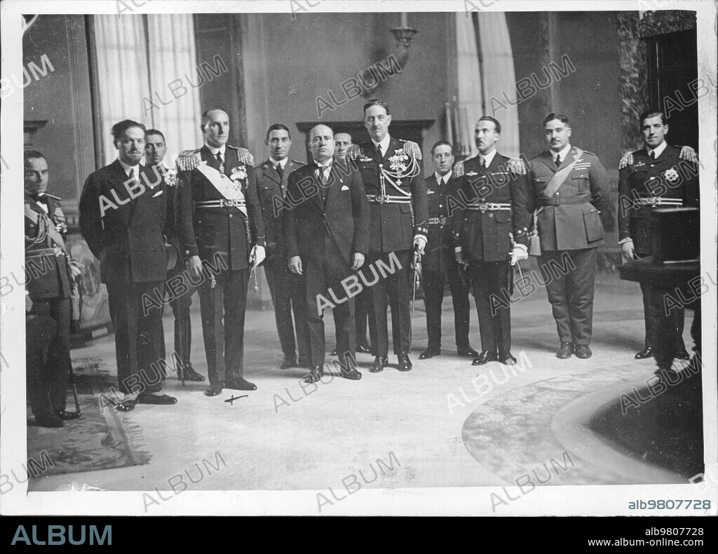 1926. H.H. Infante D. Alfonso de Orleans, with Colonel Kindelan and other Members of the Spanish mission, during his visit to President Mussolini.