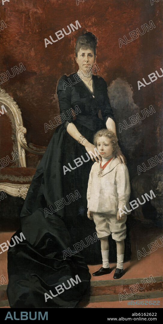 FERNANDO TIRADO Y CARDONA. ALFONSO XIII CON SU MADRE MARIA CRISTINA - SIGLO XIX.