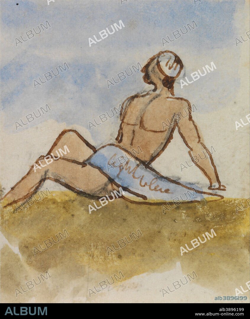 EDWARD LEAR. Egyptian Man. Date/Period: January to April 1867. Drawing. Watercolor with pen in brown ink over graphite on medium, slightly textured, cream wove paper. Height: 43 mm (1.69 in); Width: 35 mm (1.37 in).