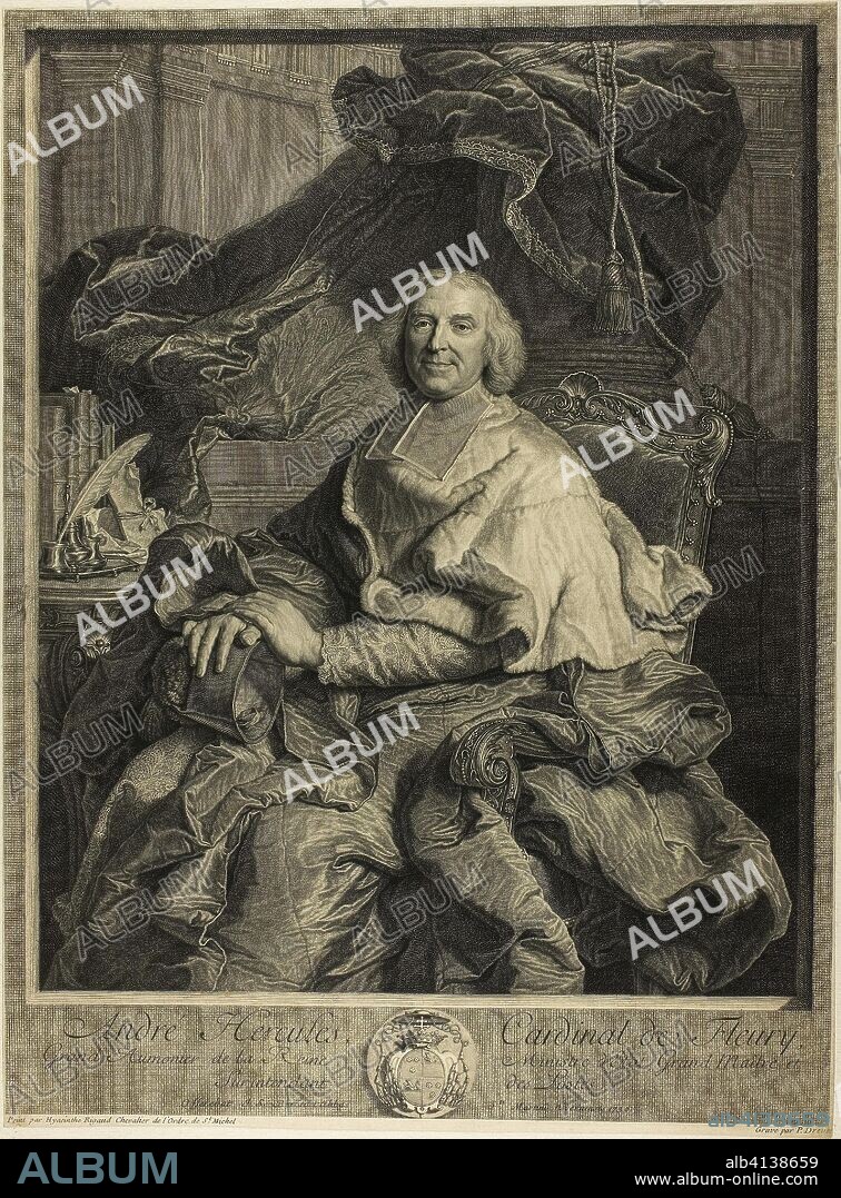 Portrait of Cardinal de Fleury. Pierre Drevet (French, 1663-1738) and Pierre-Imbert Drevet (French, 1697-1739); after Hyacinthe Rigaud (French, 1659-1743). Date: 1730. Dimensions: 508 × 376 mm (image); 512 × 378 mm (sheet; cut within plate). Engraving on cream laid paper. Origin: France.