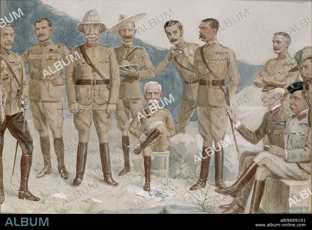 Cartoon of British leaders in the Boer War, Field Marshal Sir Frederick Sleigh Roberts (1832-1914) with his boot on a portrait of Paul Kruger (1825-1924). Cartoon of British leaders in the Boer War by Sir Leslie Ward (Spy) (1851-1922). Additional Info Kruger was South African president of the Transvaal 1883-1900; . ©TopFoto.