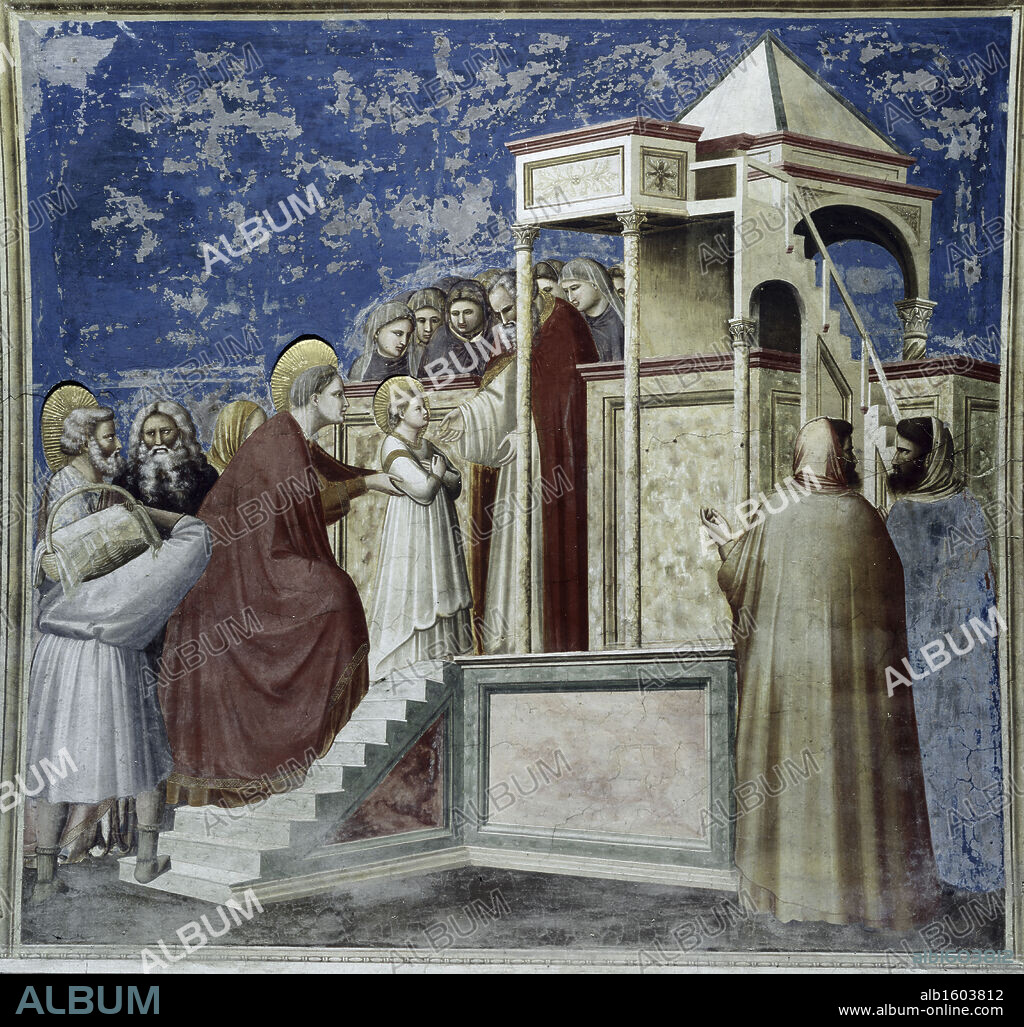 GIOTTO DI BONDONE. Presentation of Mary In the Temple  Giotto (ca.1266-1337 Italian)  Fresco  Arena Chapel (Capella Scrovegni), Padua, Italy.