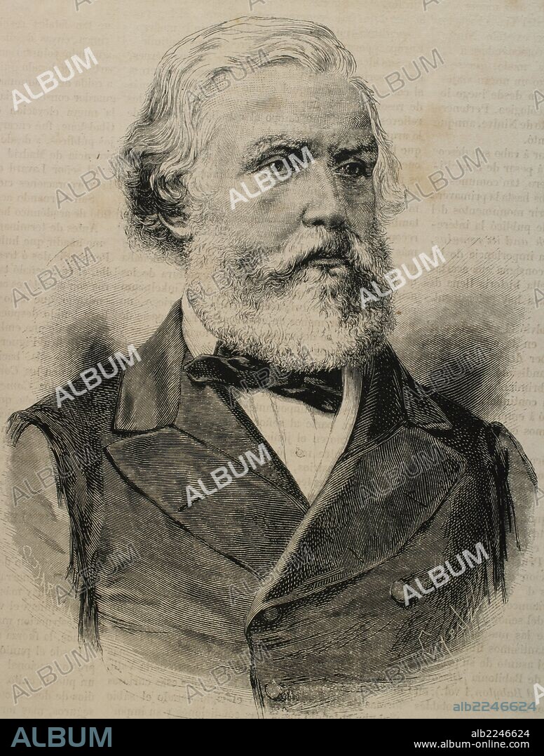 AUSTEN HENRY LAYARD (1817-1894). Viajero, arqueólogo, historiador, dibujante y escritor británico. Conocido por sus excavaciones en Nimrud. Rerato. Grabado por Capuz. "La Ilustración Española y Americana", 1870.