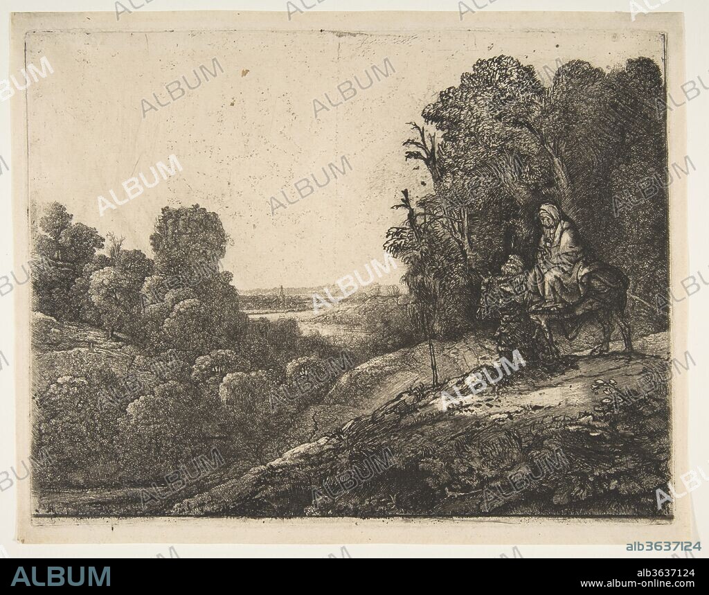 Flight into Egypt: Altered from Tobias and the Angel by Hercules Segers. Artist: Rembrandt (Rembrandt van Rijn) (Dutch, Leiden 1606-1669 Amsterdam); Hercules Segers (Dutch, ca. 1590-ca. 1638). Dimensions: Plate: 8 7/16 × 11 in. (21.4 × 28 cm)
Sheet: 9 1/16 × 11 1/2 in. (23 × 29.2 cm). Date: ca. 1653.