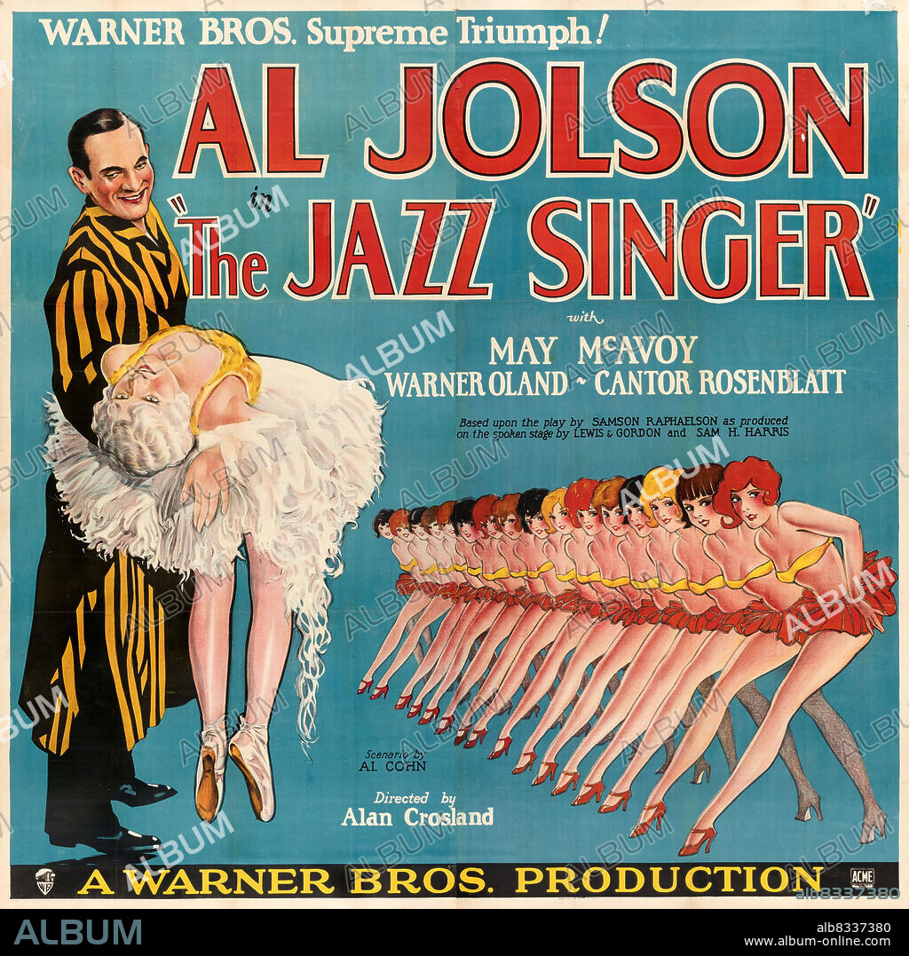 Poster de EL CANTOR DE JAZZ, 1927 (THE JAZZ SINGER), dirigida por ALAN CROSLAND. Copyright WARNER BROTHERS.