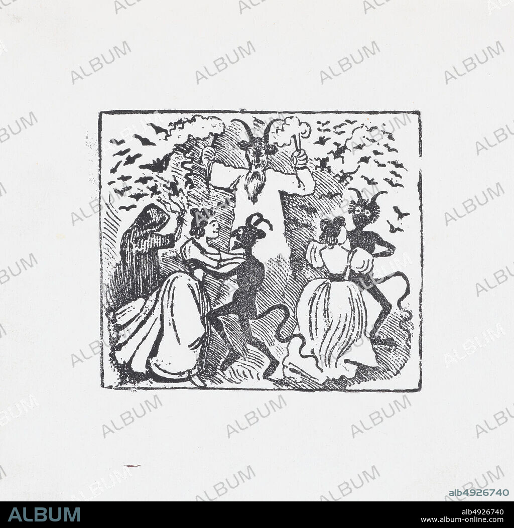 José Guadalupe Posada, Demons dancing with women and bats flying through the sky, José Guadalupe Posada (Mexican, 18511913), ca. 18801910, Wood engraving, Sheet: 4 1/8 × 4 5/16 in. (10.5 × 11 cm), Image: 2 1/4 × 2 5/8 in. (5.7 × 6.7 cm), Prints.