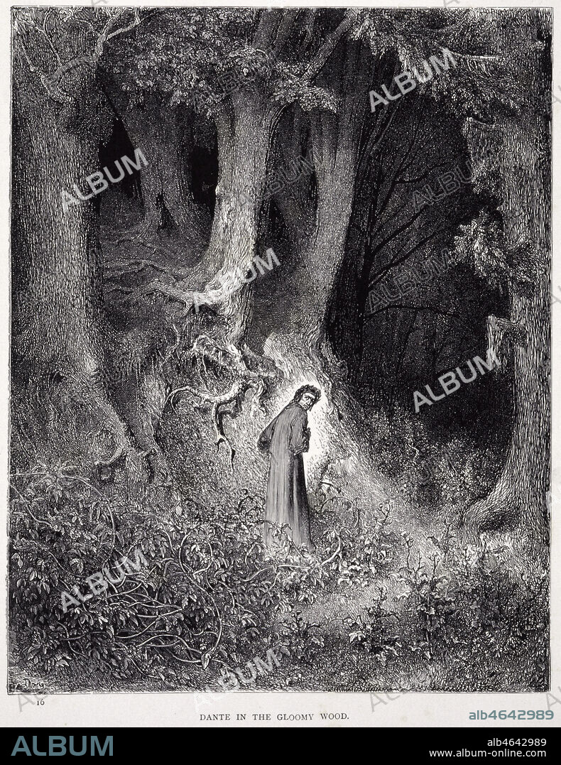 Au milieu du chemin de notre vie, je me trouvai dans une foret obscure (DANTE dans la foret tenebreuse). Illustration de 1861 par Gustave DORE (1832-1883) pour L'Enfer de DANTE (1265-1321). Credit : Collection KHARBINE-TAPABOR.