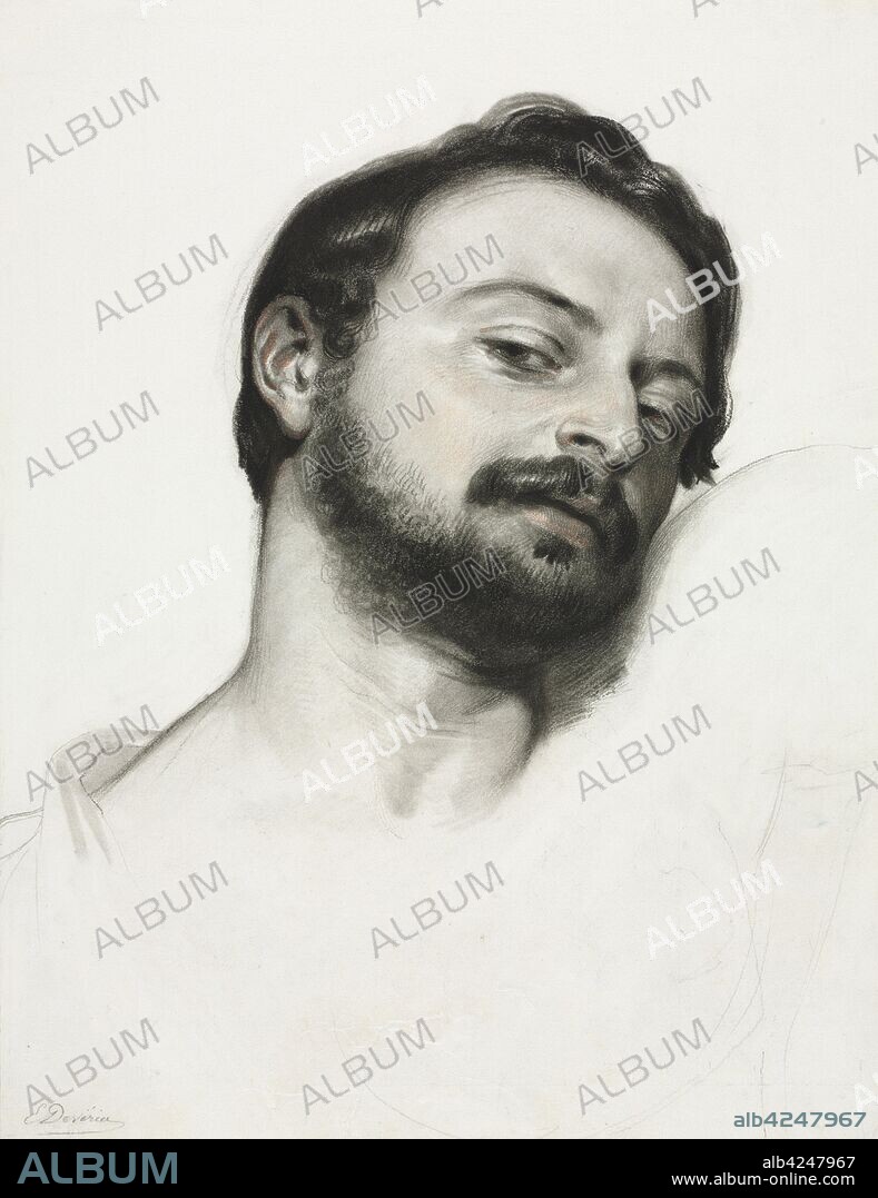 Head of a Man. Eugène François Marie Joseph Devéria (French, 1805-1865). Charcoal heightened with sanguine on white cardboard; sheet: 48.3 x 36.8 cm (19 x 14 1/2 in.).