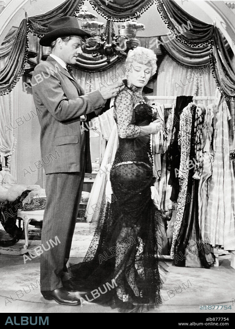 JOEL MCCREA and SHELLEY WINTERS in FRENCHIE, 1950, directed by LOUIS KING. Copyright UNIVERSAL PICTURES.
