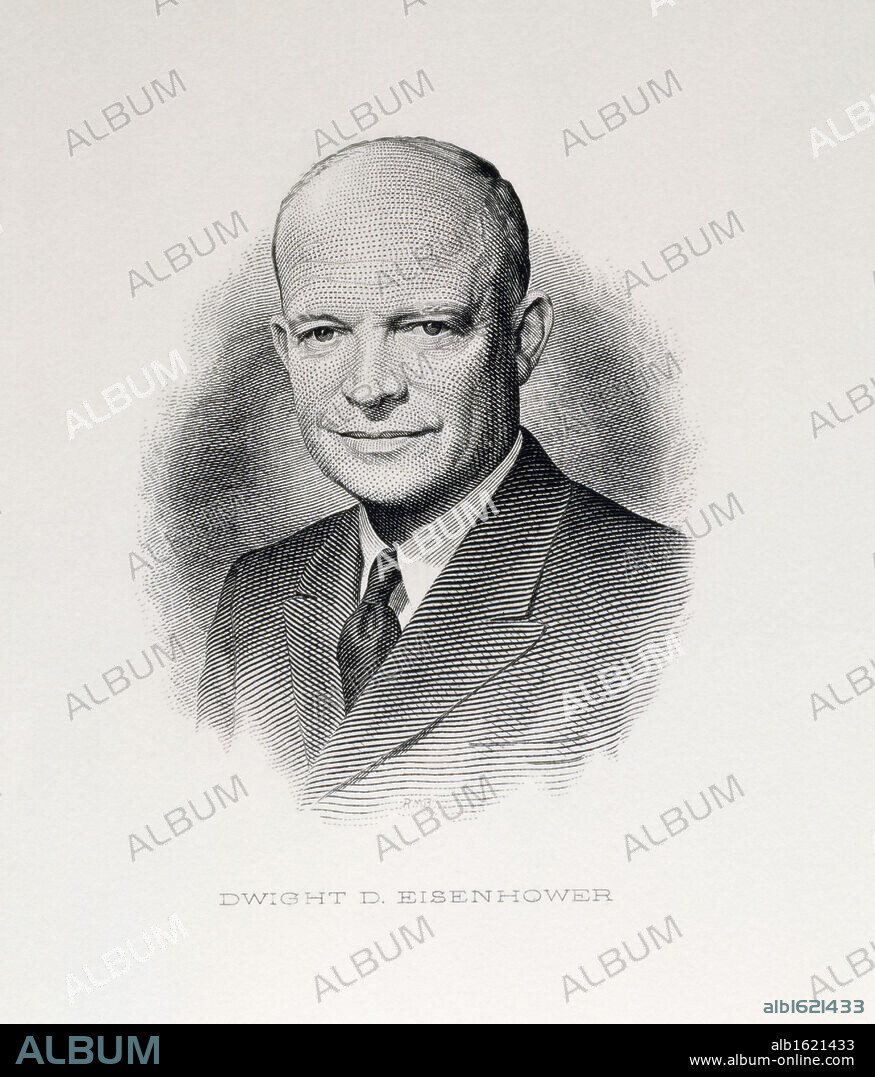 AMERICAN HISTORY. Dwight D. Eisenhower, thirty fourth President of United States, engraving, (1890-1969).