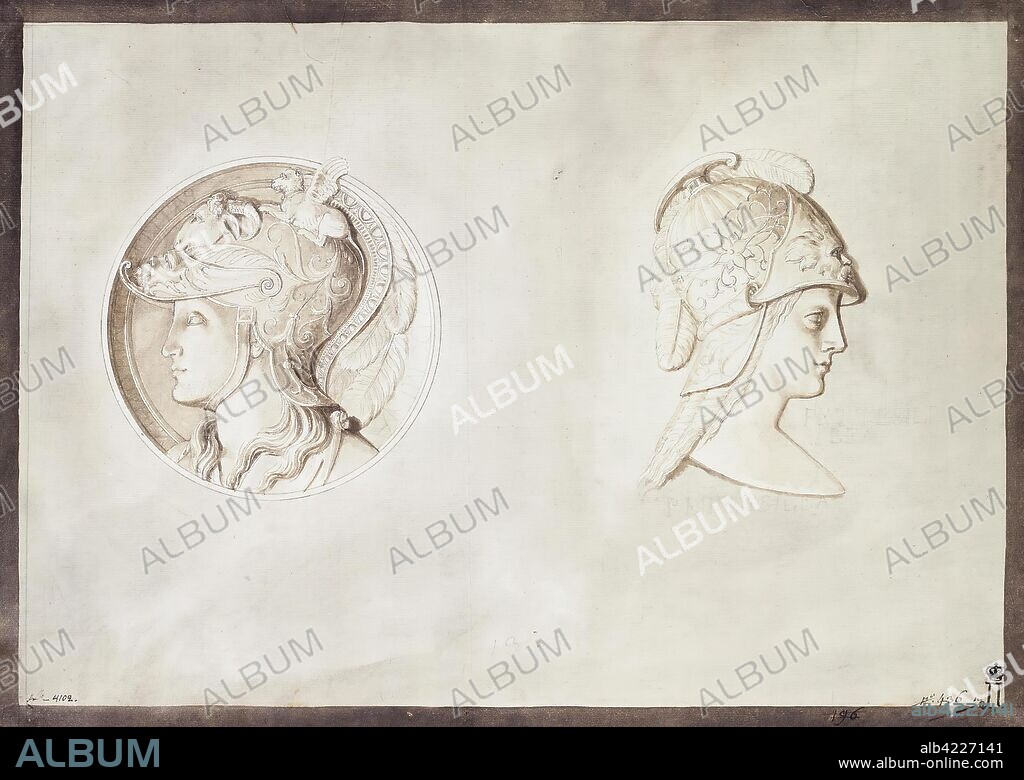 JEAN-PIERRE-LAURENT HOUEL. 'Marbre Bas-Relief with the Depictions of Zenobia and Penthesilea in Profile'. Series of Preparatory Drawings for the Engraved Edition "Picturesque Journey around the Islands of Sicily, Malta and Lipari" (Voyage pittoresque des isles de Sicilie, de Malte et de Lipari... Par Jean Houel, Peintre du Roi. Paris. 1782. V.1; 1784.V.II.1785.V.III.1787.V.IV. ). France, Late 1770s. Dimensions: 29,5x42,5 cm.