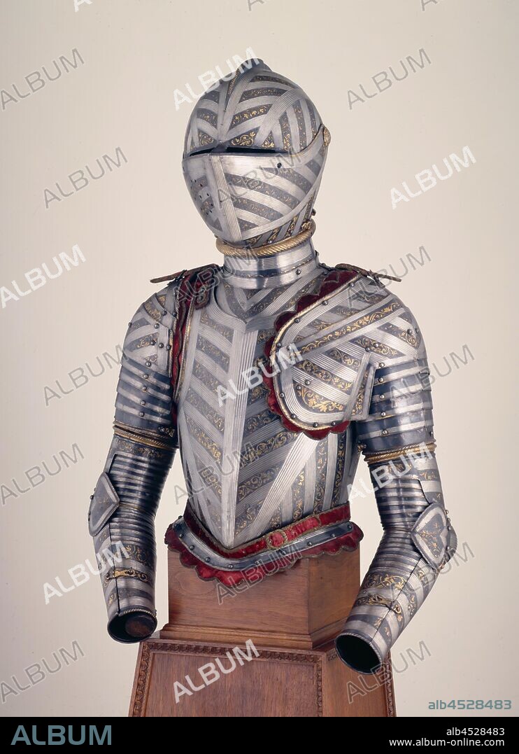 Unknown (Italian), Half Armor of Corsaletto, ca. 1605, Steel, gilding, velvet (modern), Overall: 30 1/2 × 23 3/4 × 13 1/2 inches (77.5 × 60.3 × 34.3 cm).