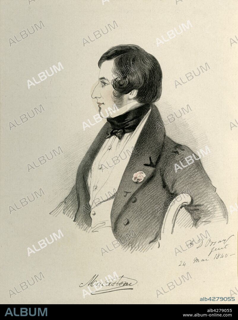 RICHARD JAMES LANE. 'Viscount Maidstone', 1840. Portrait of British peer and Tory politician George James Finch-Hatton, 11th Earl of Winchilsea and 6th Earl of Nottingham (1815-1887). From "Portraits by Count D'Orsay", an album assembled by Lady Georgiana Codrington. [1850s].
