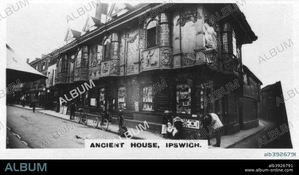 'Ancient House, Ipswich', Suffolk, c1920s. The fancy plasterwork, known as pargeting, on Sparrowe's House dates from 1670, although parts of the building are much older. Cigarette card produced by the Westminster Tobacco Co Ltd, The second series of British royal and ancient buildings.