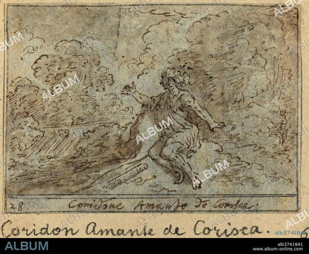 JOHANN WILHELM BAUR. Coridone, Lover of Corisca. Dated: 1640. Dimensions: overall: 6.4 x 9.1 cm (2 1/2 x 3 9/16 in.). Medium: pen and brown ink with brown wash on laid paper.