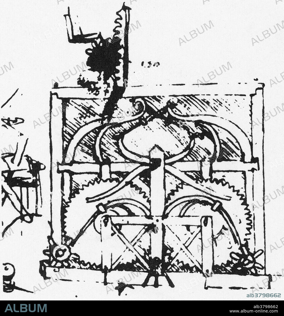 A sketch for Leonardo da Vinci's self-propelling car, which he designed in 1478. It worked loosely on the model of a wind-up toy. Illustration of Da Vinci's Lifting Gear Machine. Leonardo di ser Piero da Vinci (April 15, 1452 - May 2, 1519) was an Italian Renaissance polymath: painter, sculptor, architect, musician, mathematician, engineer, inventor, anatomist, geologist, cartographer, botanist, and writer. He has often been described as the archetype of the Renaissance Man, one of the greatest painters of all time and perhaps the most diversely talented person ever to have lived.