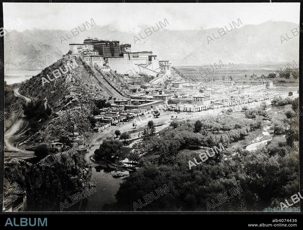 CHARLES ALFRED BELL. Potala Palace, Lhasa, from Chakpori Hill.  . Photographs of Tibet and Sikkim. Bell collection. c.1921. 438 prints 125x100mm to 160x115mm Gelatine silver prints, printing-out papers.  Photographers: Sir Charles Bell, P. Brown, Johnston and Hoffmann, David Macdonald, Willoughby Patrick Rosemeyer, John Claude White. Source: Photo 1112/1(72B).