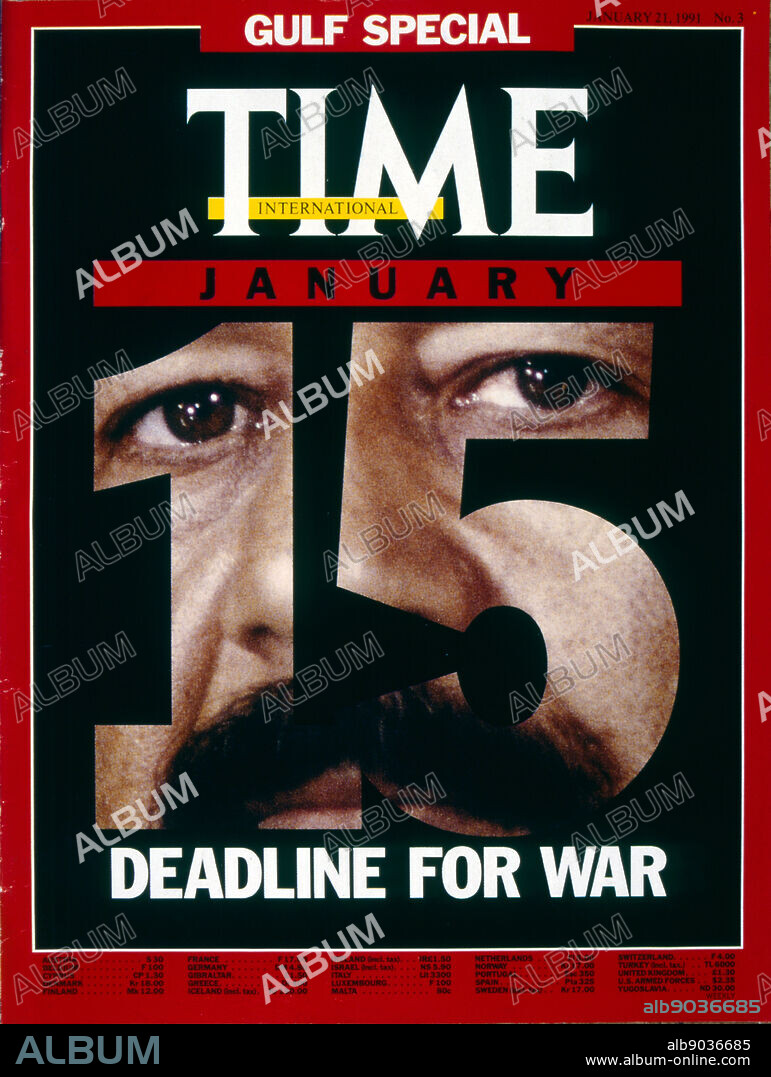 Front cover of 'Time ' magazine depicting Iraqi leader Saddam Hussein in the build up to the Gulf War, 21st January 1991. The Gulf War (2 August 1990 28 February 1991). codenamed Operation Desert Shield and Operation Desert Storm, the war waged by coalition forces from 35 nations led by the United States against Iraq in response to Iraq's invasion and annexation of Kuwait.