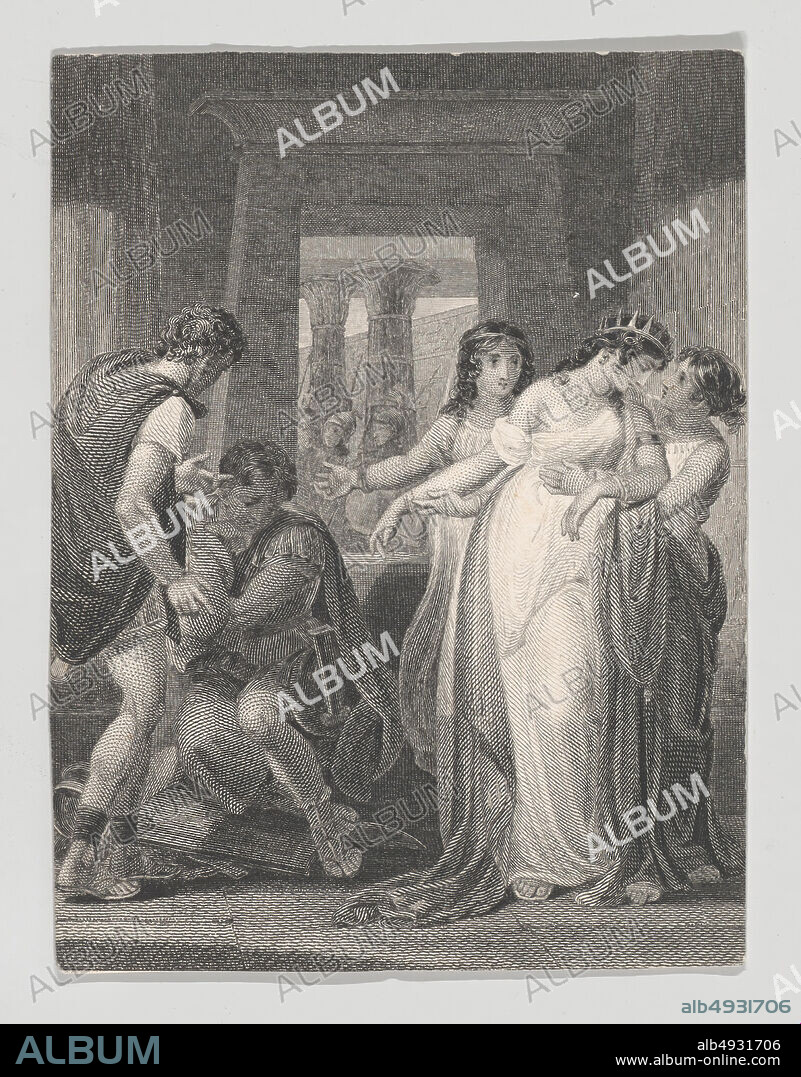 Charles Rolls, Cleopatra, Eros, Antony, Charmian and Iras (Shakespeare, Antony and Cleopatra, Act 3, Scene 9), Charles Rolls (British, 18001857), After Henry Corbould (British, London 17871844 Robertsbridge, East Sussex), William Shakespeare (British, Stratford-upon-Avon 15641616 Stratford-upon-Avon), 182540, Etching and engraving, Sheet: 3 7/16 × 2 9/16 in. (8.8 × 6.5 cm), Prints.
