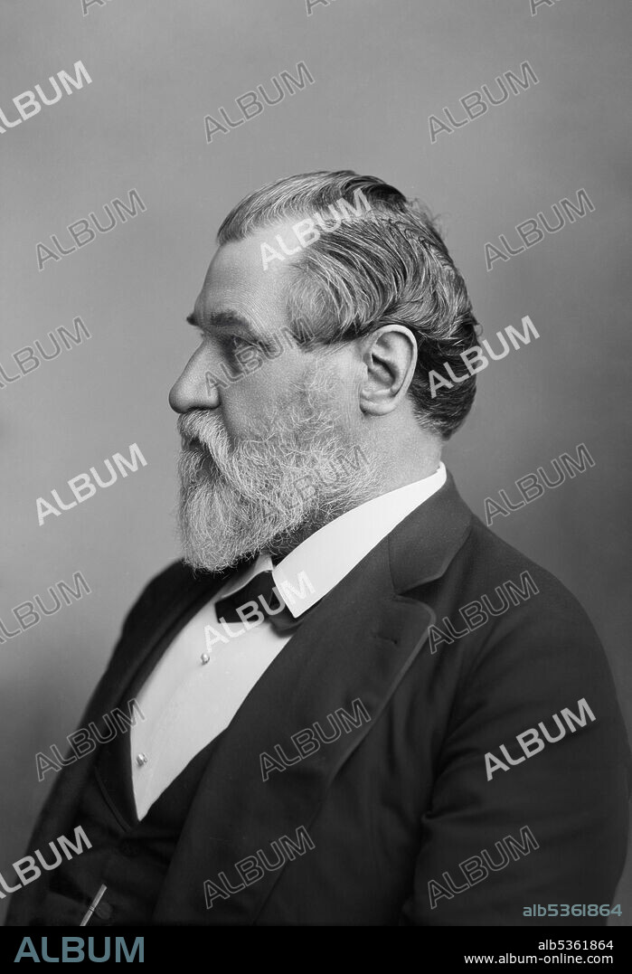 Leland Stanford (1824-1893), American Industrialist, Politician and Founder of Stanford University, generally considered to be a Robber Baron during the Gilded Age, Profile Portrait, Washington, D.C., USA, photo by C.M. Bell, 1890.