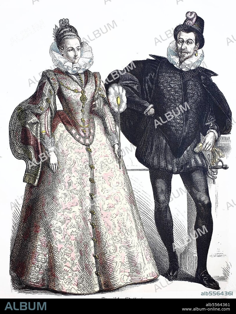 Folk traditional costume, clothing, history of costumes, Spanish noblemen, ca 1565-1700, Spain, Historical, digitally restored reproduction of a 19th century original, Europe.