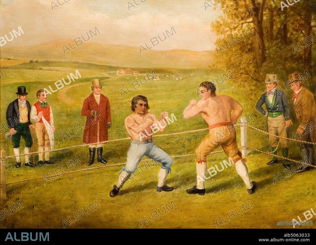 A Birmingham Prize Fight, 1789 By W Allen, Painting depicts a fight between Tom Johnson, Champion of England and Isaac Perrins of Birmingham. According to the Gentleman's Magazine of October 1789, Johnson won after 62 rounds., Social history, Oil Painting, Birmingham history, Sport, Boxing.