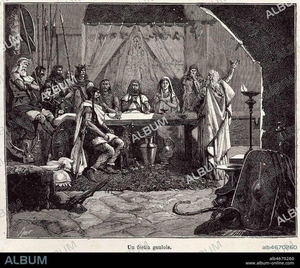 'Un festin gaulois'. Gravure pour 'La France et les francais a travers les siecles' publie par CHALLANEL en 1882. Credit : Coll. Jonas/KHARBINE-TAPABOR.