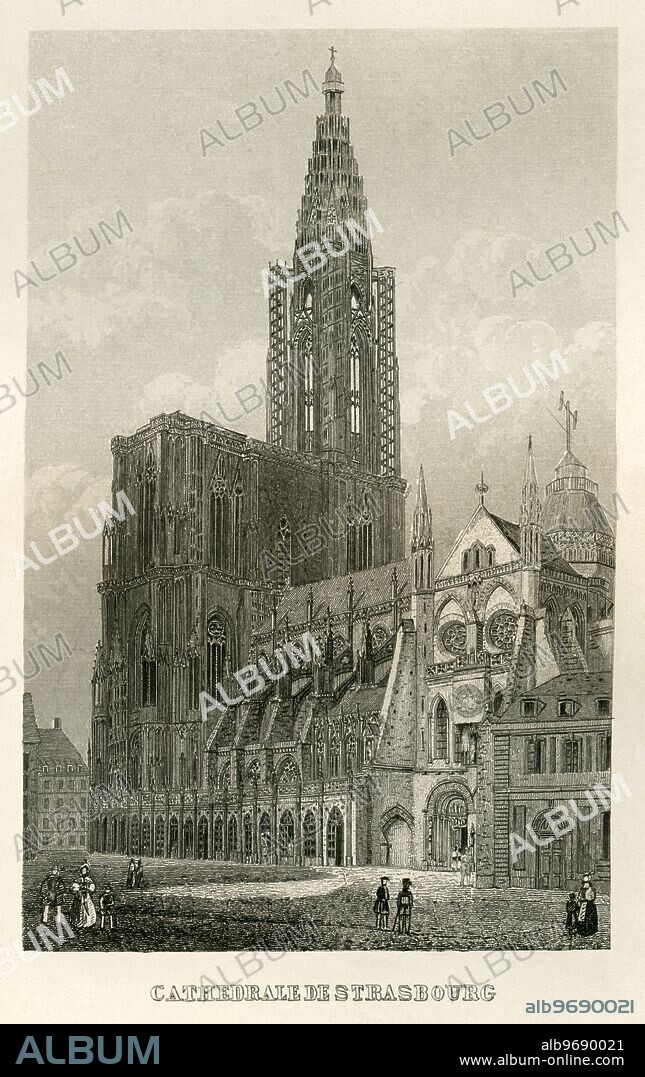 Europe, France, Grand Est, Strasbourg, Strasbourg Cathedral, steel engraving, by art publisher Bokelmann, Frankfurt am Main, around 1875 .