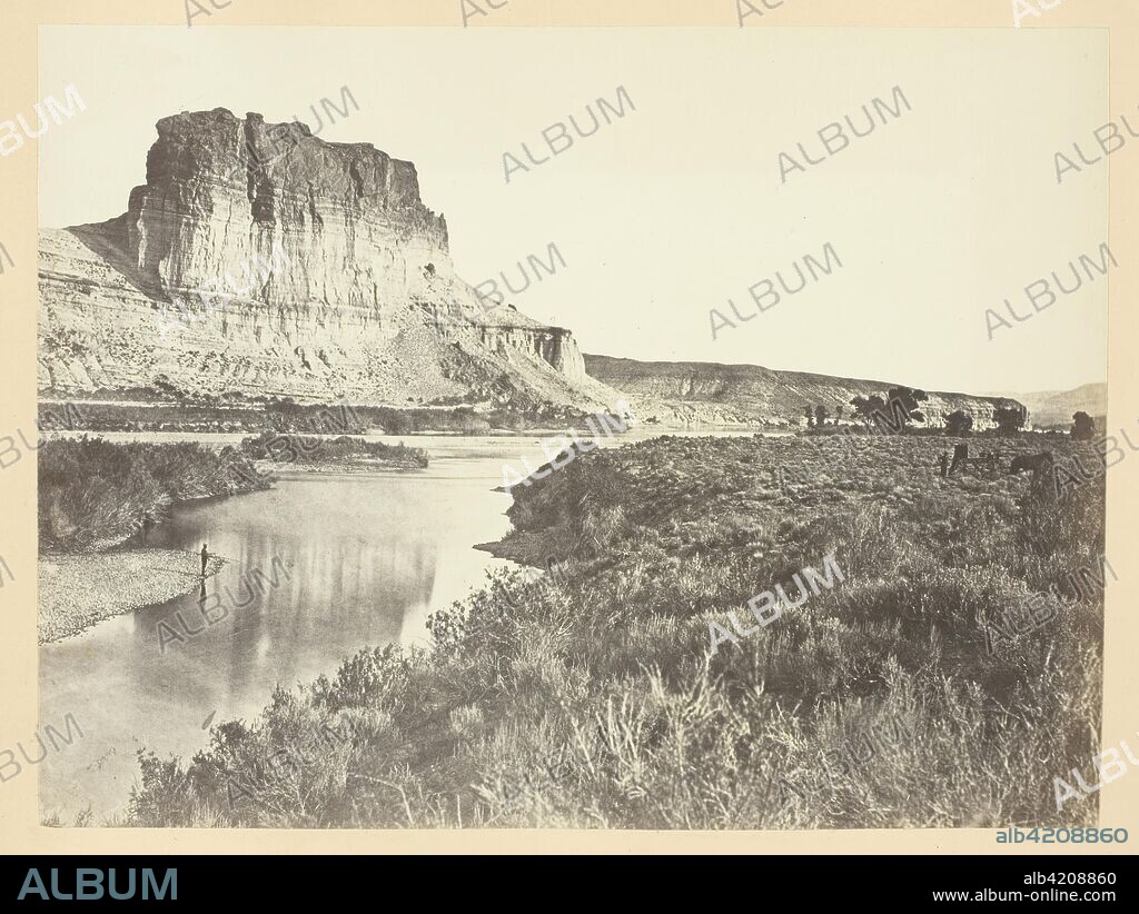ANDREW JOSEPH RUSSELL. Castle Rock, Green River Valley. Andrew J. Russell; American, 1830-1902. Date: 1868-1869. Dimensions: 15.3 x 20.2 cm (image/paper); 23.3 x 30.3 cm (album page). Albumen print, pl. XII from the album "Sun Pictures of Rocky Mountain Scenery" (1870). Origin: United States.