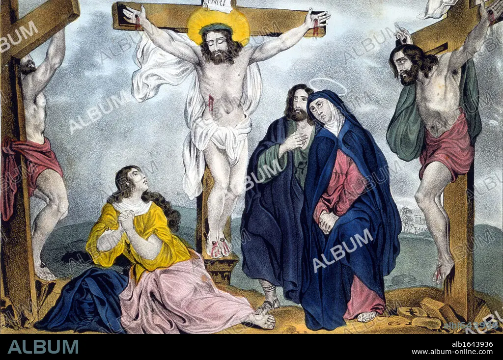 Crucifixion: Jesus on the cross between the two robbers