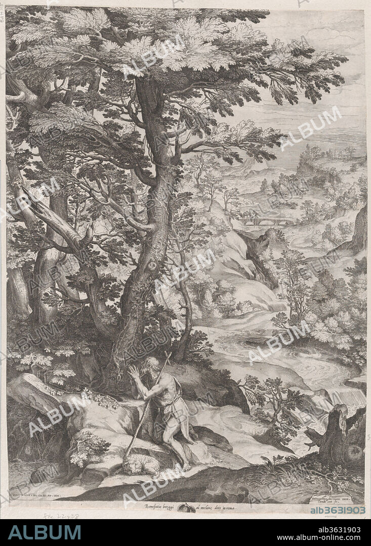 St John the Baptist in the Wilderness. Artist: Cornelis Cort (Netherlandish, Hoorn ca. 1533-1578 Rome); After Girolamo Muziano (Italian, Acquafredda, Brescia 1528-1592 Rome). Publisher: Bonifazio Breggio (Italian, active Rome, 1566-died before 1582). Date: 1533-78.