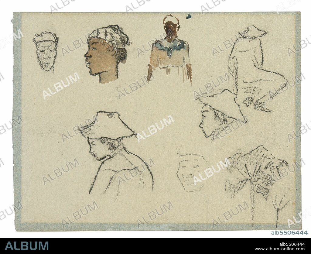 PAUL GAUGUIN. Sketches of Figures and Foliage (recto); Profile of Charles Laval with Palm Tree and Other Sketches (verso), 1887.