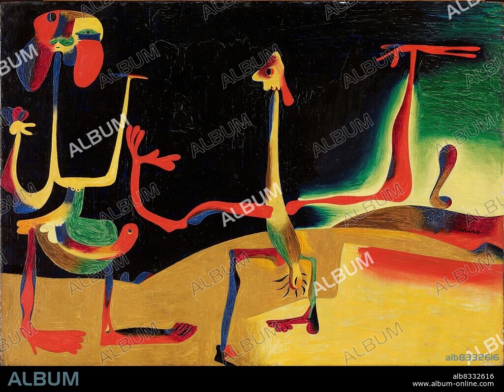 Joan Miro/ Hombre y mujer frente a un montón de excrementos, 1935. Oleo sobre cobre. 23x32 cm.
