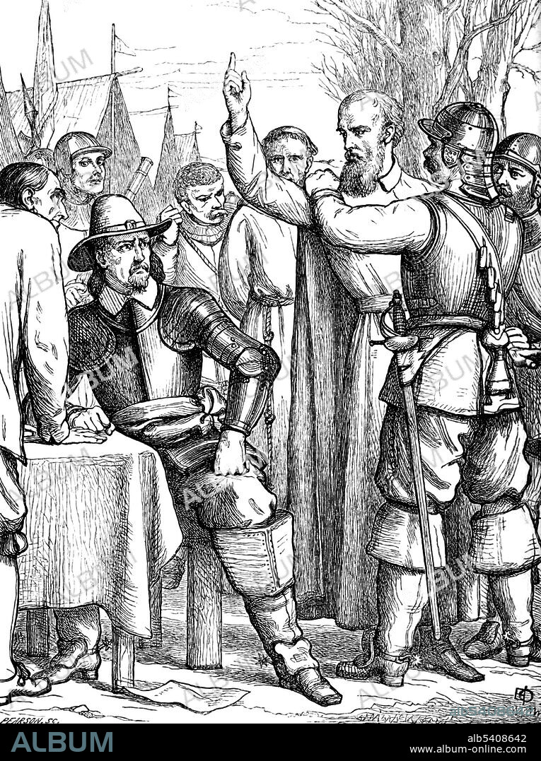 Henry Ireton (1611 - November 26, 1651) was an English general and son-in-law of Oliver Cromwell. His regiment was chosen by lot to accompany Cromwell in his Irish campaign. In June 1651 Ireton besieged the city of Limerick for five months until it surrendered in October 1651. After the capture, Ireton had dignitaries of Limerick hanged for their defense of the city, including Alderman Thomas Stritch a Bishop (Turlough O'Brien), Terence Albert O'Brien and an English Royalist officer, Colonel Fennell. An Illustrated History of Ireland by Mary Francis Cusack, 1868 (cropped and cleaned).