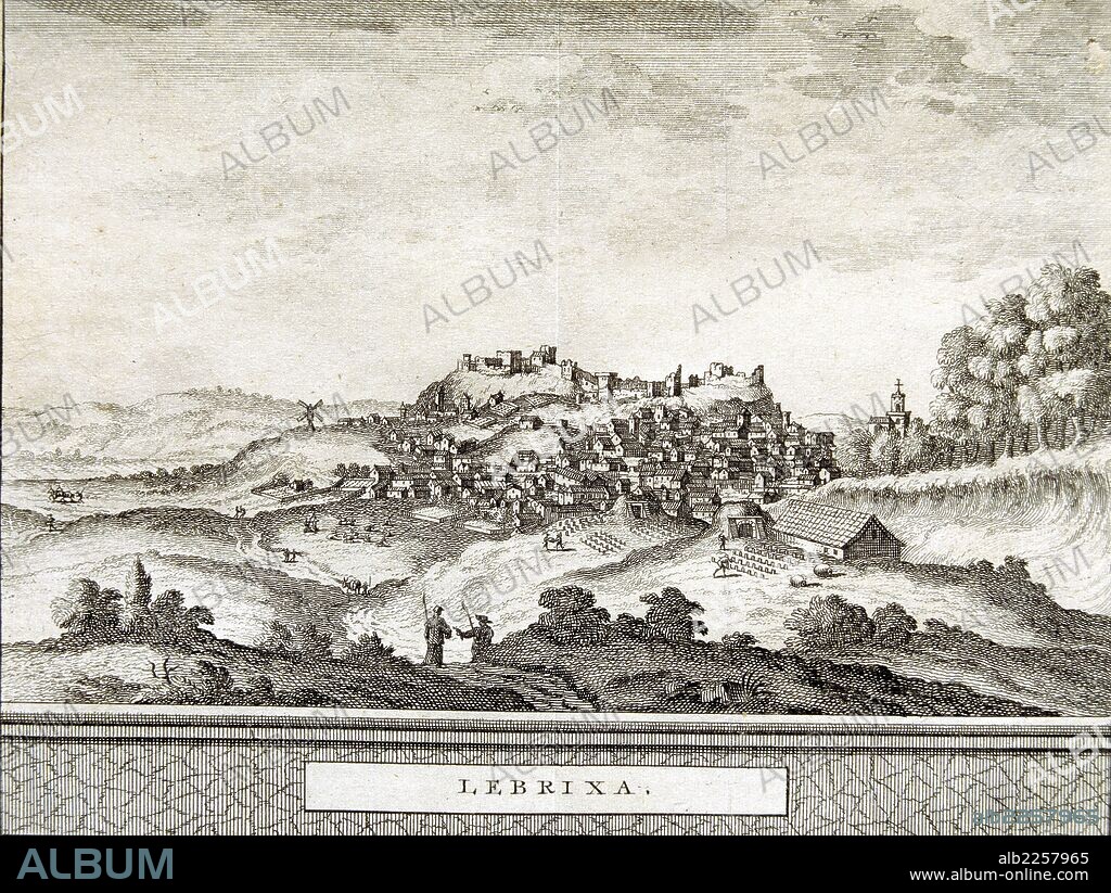 SEVILLA. LEBRIJA. VISTA GENERAL. GRABADO DE PIOETER VAN DER AA , 1707. BIBLIOTECA NACIONAL. MADRID. SEVILLA PINTADO.