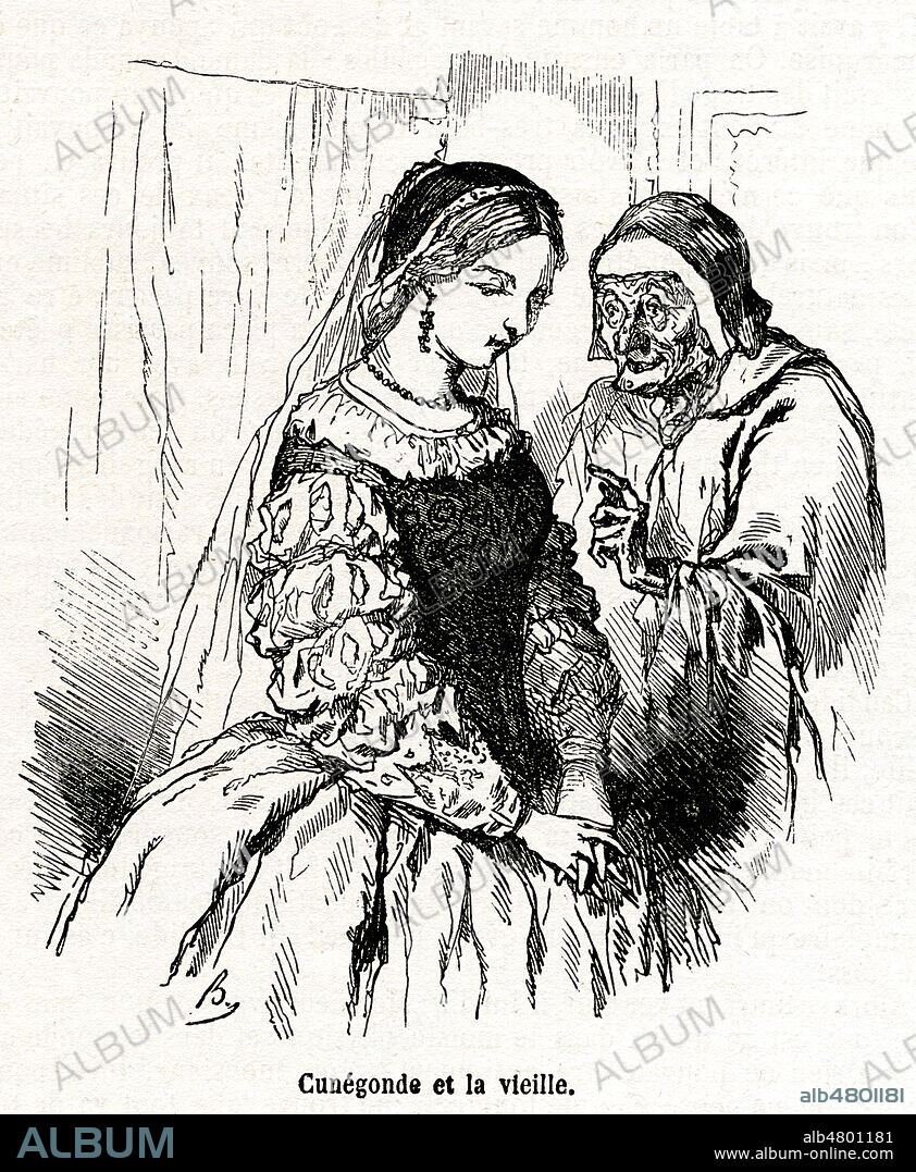 Cunegonde et la vieille. Illustration de BERTALL (1820-1882) vers 1855 pour Candide de VOLTAIRE (1694-1778). Credit : Collection Jonas/Kharbine-Tapabor.