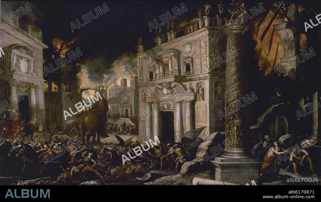 FRANCISCO COLLANTES (1599 / ?-1656). EL INCENDIO DE TROYA - SIGLO XVII - OLEO/LIENZO - 145 x 197 cm - NP 3086 - BARROCO ESPAÑOL.