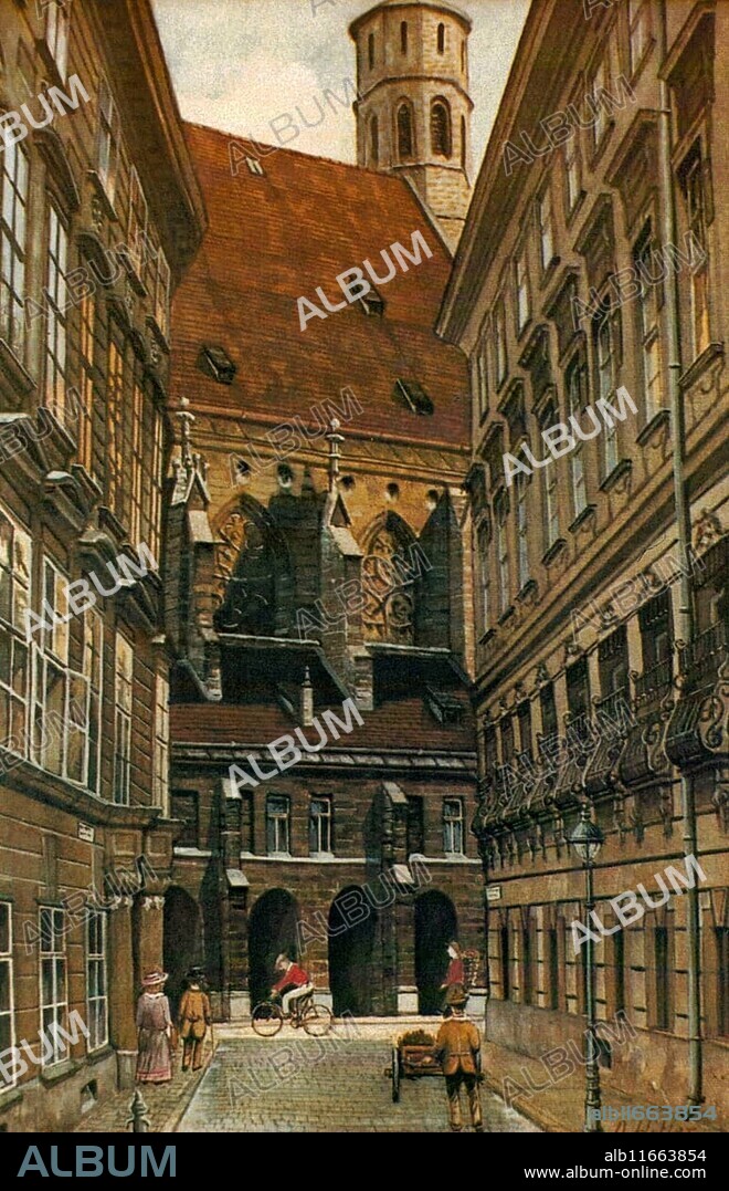 The Minorite Church in Vienna, Austria, Painting by Adolf Hitler (1889-1945), Historical, digitally restored reproduction from a 20th century original, public domain, Record date not stated, Europe.
