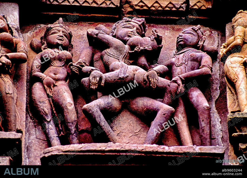 Mithuna, erotic relief in the temple of Kandariya Mahadeva(s.XI). Khajuraho.Madhya Pradesh. India. Asia.