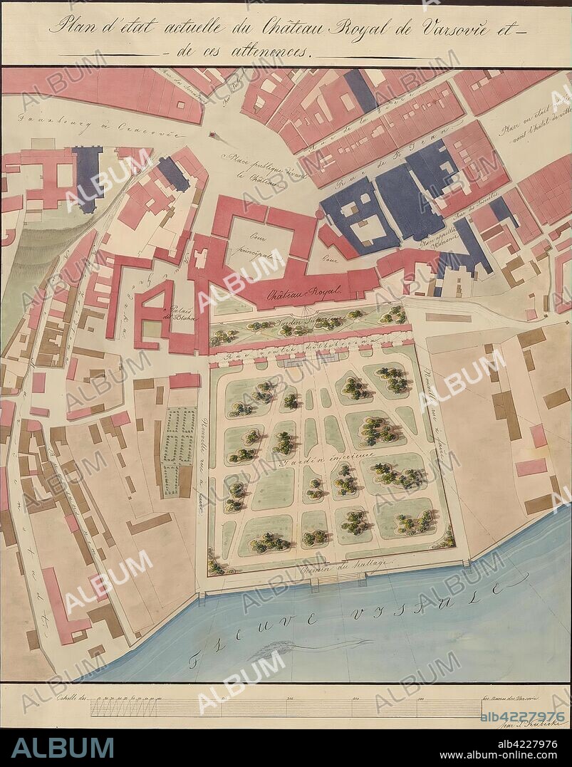 JAKUB KUBICKI. 'Plan of the Current State of the Royal Castle in Warsaw and its Surroundings. Plate A'. Poland, 1817-1818 (?). Dimensions: 59,2x47,7 cm.