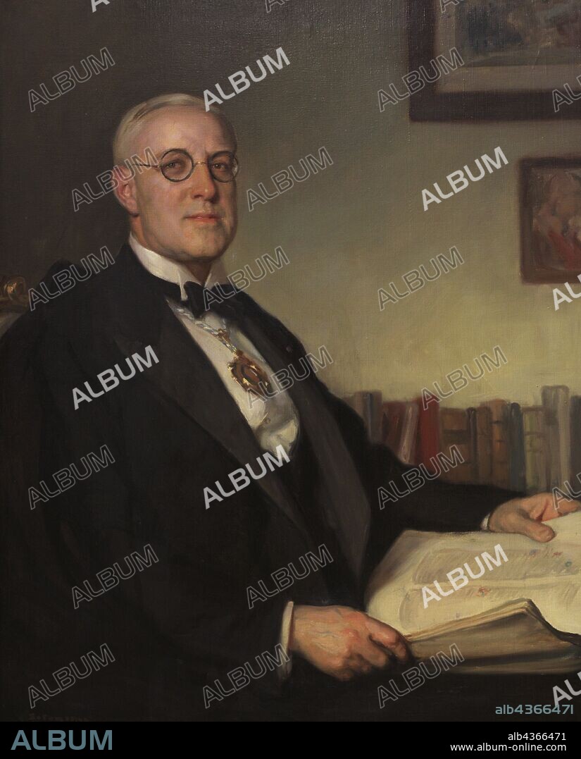 Angel del Castillo Lopez (1886-1961). Spanish historian and archaeologist. President of the Royal Galician Academy of Fine Arts. Portrait of Mr. Angel del Castillo, ca.1937, by Fernando Alvarez de Sotomayor (1875-1960). Museum of Fine Arts. A Coru–a, Galicia, Spain.