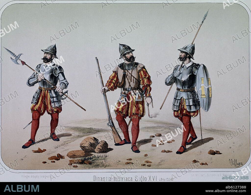 JOSE RUBIO DE VILLEGAS. SOLDADOS DE LA DINASTIA DE LOS AUSTRIAS - AÑO 1534 - SARGENTO ARCABUCERO Y PIQUERO.